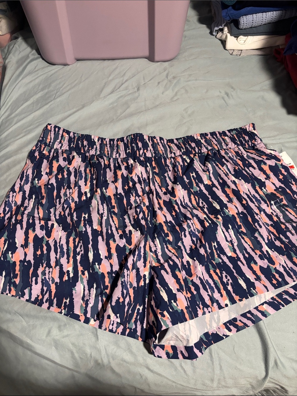 dip Navy, Purple, and Peach Abstract Print Athletic Shorts